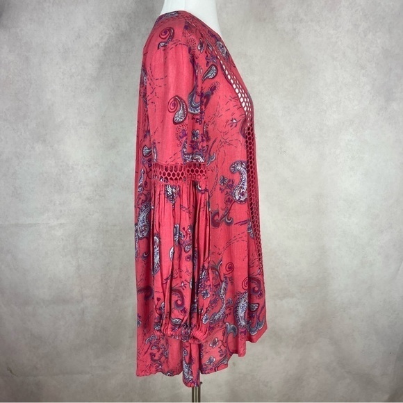 Free People Just The Two Of Us Paisley Printed Tunic In Red Pink Combo Size XS - Picture 4 of 9